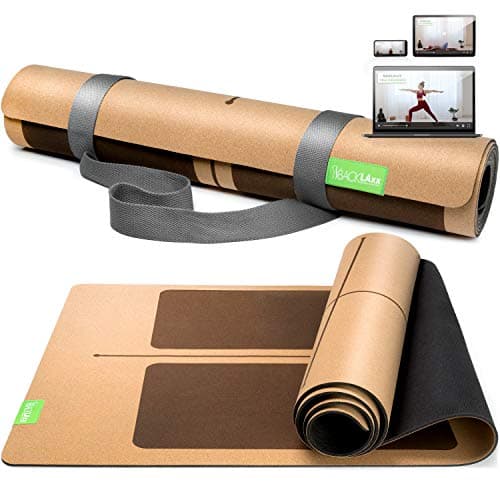 BACKLAXX ® Yogamatte Kork mit Naturkautschuk - FAZ Testsieger 10/2025 - Yoga Matte nachhaltig, schadstofffrei, Yogamatte rutschfest, Fitnessmatte mit Anti-Rutsch-Zonen inkl. Tragegurt, Turnmatte
