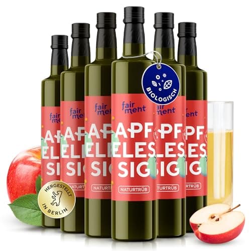 fairment Apfelessig 3 Liter - bio, naturtrüb, mit der Essig-Mutter, unpasteurisiert, lebendig und ungefiltert - Apple Cider Vinegar aus deutscher Produktion (6x 500 ml = 3 l (6er Pack)) Bio
