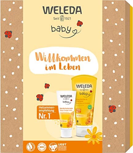 WELEDA Bio Baby Geschenk Set - Babypflege Naturkosmetik Geschenkbox mit Calendula Windel Wundschutzcreme & Waschlotion Duschgel. Optimales Pflegeset zur täglichen Pflege von Babys & Kleinkindern Bio Öko Vegan