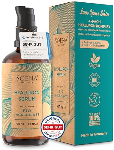 Bio Hyaluron Serum Hochdosiert - Beste Hyaluronsäure (Oligo) - 8-Fach Anti-Falten-Komplex- Mit 4 Hyalurongrößen - Frei von Alkohol & Parfüm 100ml - Hyaluronsäure Serum Made in Germany. Bio Öko Vegan