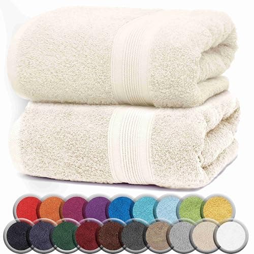 NatureMark Premium Badetücher/Duschtücher aus 100% Baumwolle, weich, langlebig, mit Aufhängeschlaufe – 2er Pack, 100x150 cm, Nature/Creme Öko