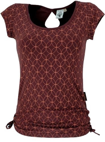 GURU SHOP Yoga -T-Shirt aus Bio-Baumwolle Flower of Life - Dattelbraun, Damen, Size:L