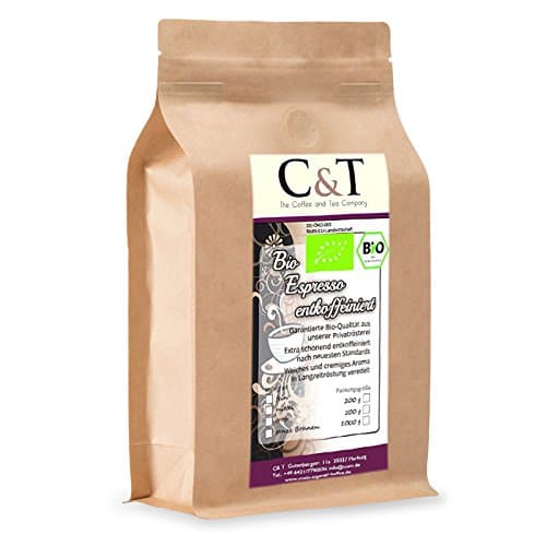 C&T Bio Espresso Crema | Cafe entkoffeiniert 100% Arabica 1000 g entkoffeinierter Kaffee ganze Bohnen im Kraftpapierbeutel Bio Öko