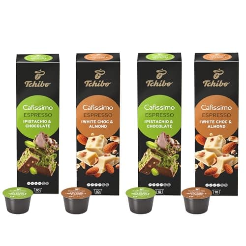 Tchibo Cafissimo Winter Probierset, Espresso Pistachio Chocolate & Almond & White Chocolate, 40 Stück (4 x 10 Kaffeekapseln), nachhaltig & fair gehandelt, Limited Edition Öko