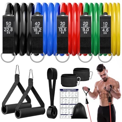 Fokky Fitnessbänder Resistance Bands Set, 5 Widerstandsbänder Expander Tube Bands, Fitnessband mit Türanker, Griffe, Knöchelriemen, Ideal für Pilates, Muskelaufbau, Krafttraining Öko