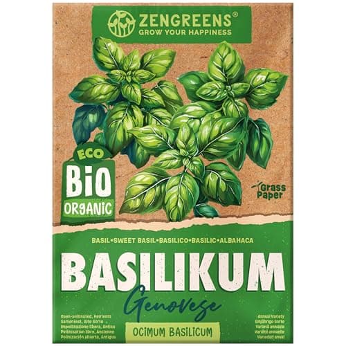 ZenGreens® - Bio Basilikum (Genovese) Samen - Basilikumsamen - Kräutersamen für den einfachen Anbau im Garten, Balkon oder Küche - Kräuter Saatgut ideal für Anfänger - Basilie Bio Öko