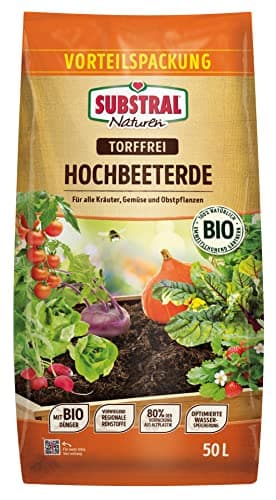Substral Naturen Hochbeeterde Bio & torffrei 50l, für alle Kräuter, Gemüse und Obstpflanzen im Hochbeet und im Garten Bio Öko