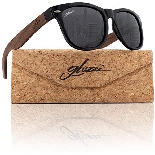 glozzi Walnuss Holz Sonnenbrille Herren und Damen Polarisiert UV400 mit Holzbügeln und Brillenetui aus Kork