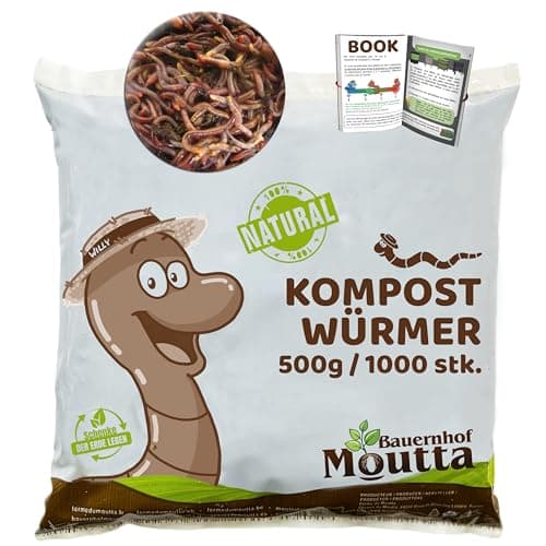 1,000 Stk. Kompostwürmer (500g) | Regenwürmer Eisenia, kompostieren Sie Ihren organischen Abfall - Für Vermicomposter/Komposter/Garten