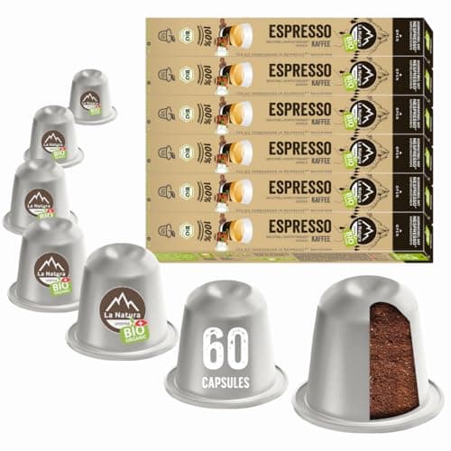 La Natura Lifestyle BIO KAFFEE ESPRESSO | 100% Industriell Kompostierbare² Kaffeekapseln | Umweltfreundlich | 60 Kaffeekapseln | für Nespresso®³ Kapselmaschinen Bio Öko Vegan