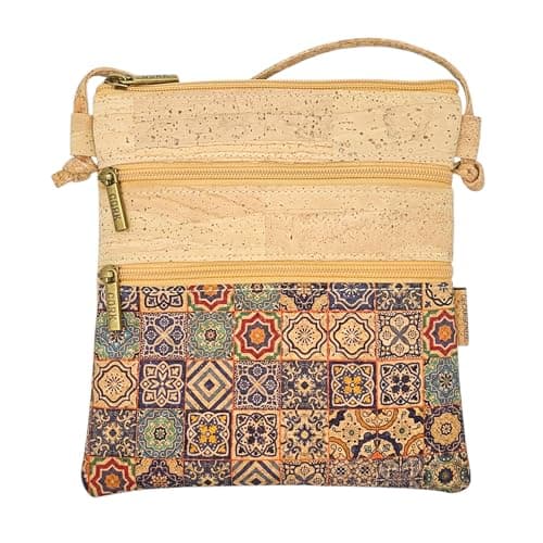 DeCarbonize Umhängetasche Handtasche aus Kork Crossbody Vegan Leder Nachhaltig (Muster2) Öko Vegan