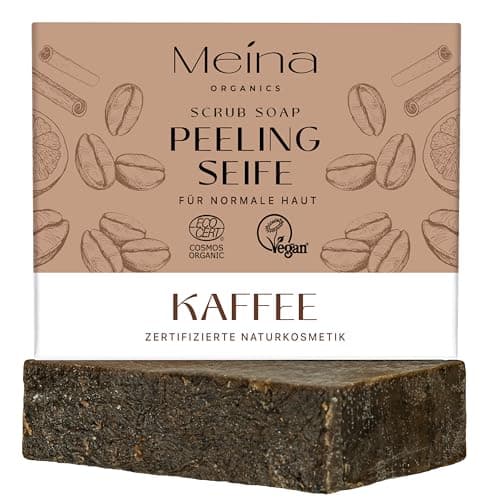 Meina Naturkosmetik - Bio Peeling Seife mit Kaffee, Naturseife ohne Palmöl, Zertifiziert, Vegan, Nachhaltig, Handgemacht, Wie ein festes Duschgel - 100g Bio Öko Vegan