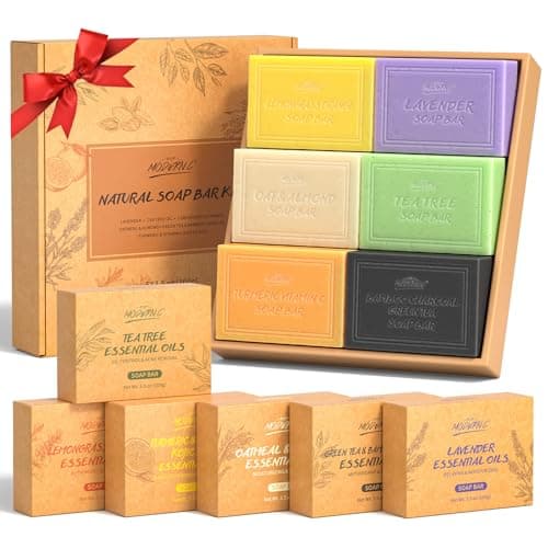 Naturseifen-Geschenkset, Unisex-Badeseife, mit Lavendel, Teebaum, Zitronengras, Orange, Hafer, Mandel, Bambuskohle, Kojisäure, Kurkuma, Bio-Seife 6x100g, Mama-Seifen-Geschenkset