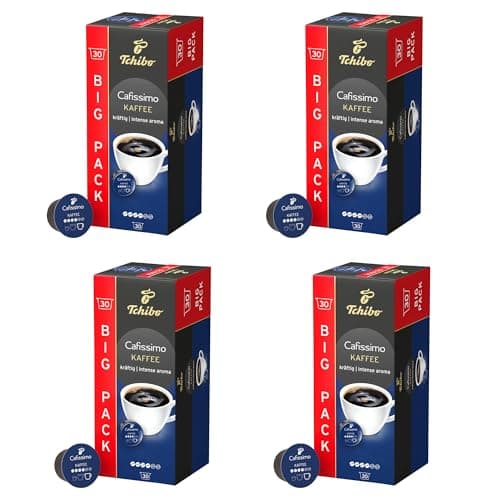 Tchibo Cafissimo Kaffee kräftig Kaffeekapseln, 120 Stück – 4x30 Kapseln (Kaffee, intensives und fein-würziges Aroma), nachhaltig & fair gehandelt Öko