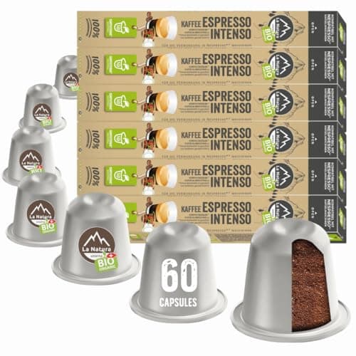 La Natura Lifestyle BIO KAFFEE ESPRESSO INTENSO | 100% Industriell kompostierbare Kaffeekapseln | Umweltfreundlich | 60 Kaffeekapseln | Kompatibel mit Nespresso®