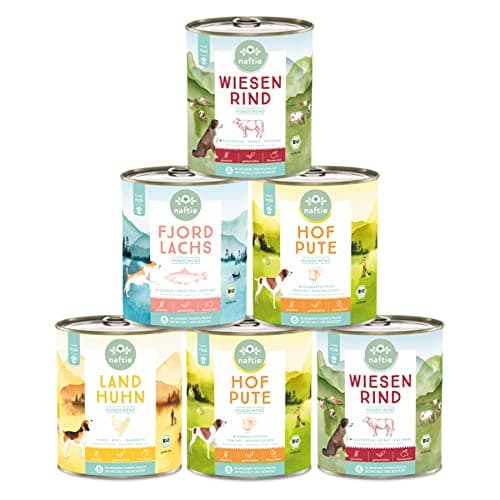 naftie Bio Hundefutter Mischpakete - Nassfutter Menüs Spar-Pakete - glutenfrei - purinarmes Futter - nachhaltig regional - 6X 800g Bio Öko