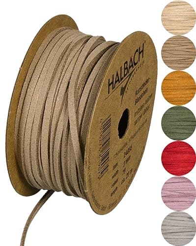 Halbach Seidenbänder veganes Lederband | Breite 3mm Länge 20m | Kunst Lederschnur zur Herstellung von Armbändern | 100% veganes Lederimitat Band für DIY Handwerk, Farbe: Natur Öko Vegan