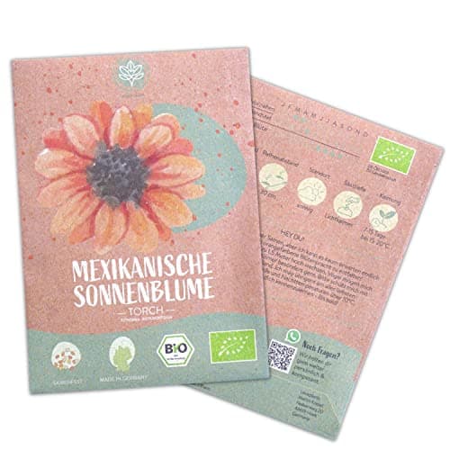 Bio Mexikanische Sonnenblumen Samen, 20 Blumensamen mit hoher Keimquote, Sonnenblumensamen für deinen Garten, Balkon, Beet oder als Gastgeschenk. Samenfestes Blumen Saatgut. Bio Öko
