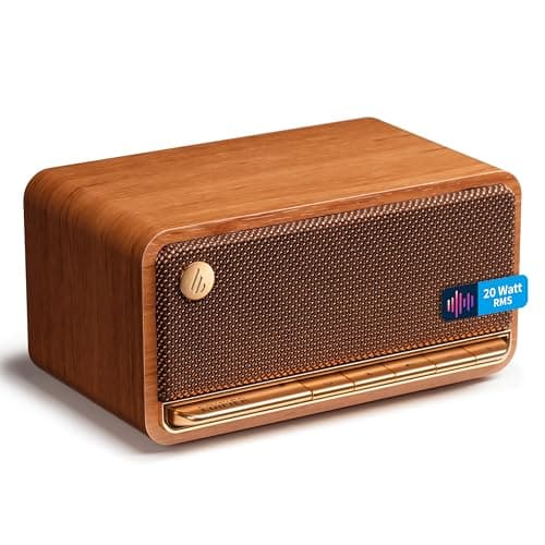 Edifier MP230 - Tragbarer Bluetooth-Lautsprecher im Retro-Design, kabellos. Wiedergabe über Bluetooth, AUX und Micro SD Karte | Braun Holz