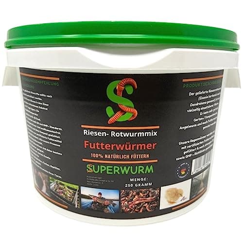 Futterwurm-Mix 250g (ca.300 St.) - Der Riesen-Rotwurmmix mit lebenden Futterwürmern I Gesunde & nachhaltige Fütterung Ihrer Fische, Reptilien, Hühner, Schildkröten, Vögel Öko