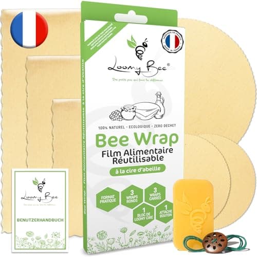 Bienenwachstücher für lebensmittel (6er-Set) - Bienenwachstuch - Wiederverwendbare Frischhaltefolie - Nachhaltige Frischhaltefolie, Ökologisches Geschenk, Bienenwachs Wraps Handgemacht in Frankreich Bio Öko Vegan
