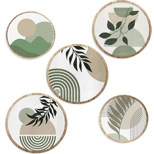 Exquilnova 5 Stück Holz Boho Wand Deko, Boho Wanddeko Grün, Moderne Wanddeko Wohnzimmer, 3D Runde Vintage Wanddekoration für Bauernhaus Flur Schlafzimmer Kinderzimmer (Grün 5 Stück) Öko