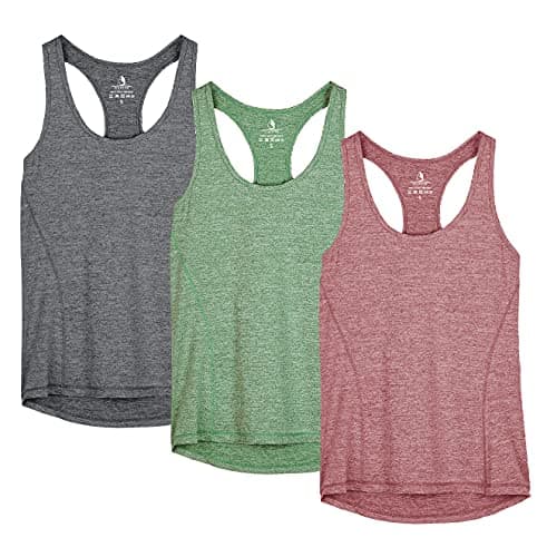 icyzone Damen Sporttop Yoga Tank Top Ringerrücken Oberteil Laufen Fitness Funktions Shirt, 3er Pack (M, Charcoal/Burgundy/Turf Green)