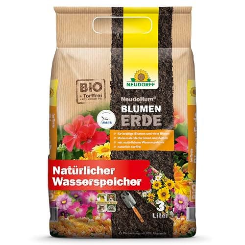 Neudorff NeudoHum BlumenErde – Torffreie Bio Erde, für Innen und Außen, fördert kräftige Blumen und viele Blüten, 3 Liter Bio Öko