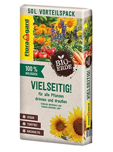Floragard Bio-Erde Vielseitig 1x50 Liter - Universalerde für alle Pflanzen drinnen und draußen - torffrei und vegan Bio Öko Vegan
