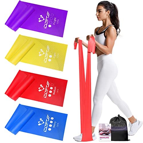 COFOF Fitnessbänder 4er-Set, 1.8M Gymnastikband mit 4 Widerstandsstufen, Fitnessband mit Tragetasche & Übungsanleitung Geliefert Ideal für Yoga, Pilates, Krafttraining Öko