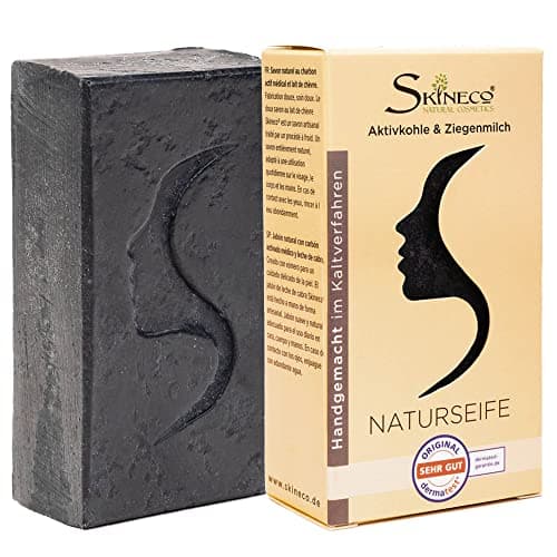 Skineco Naturseife | nachhaltige Ziegenmilchseife mit Aktivkohle | schwarze Seife | Stück Seife gegen fettige unreine Haut | Körperseife | handgemachte Naturkosmetik | Gesicht Reinigung Öko