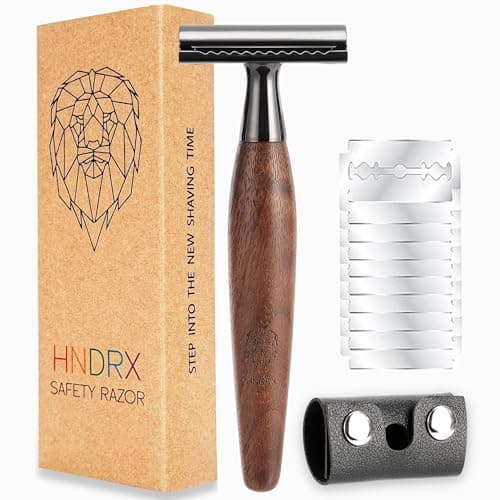 Rasierhobel Herren Safety Razor Damen Nassrasierer aus Walnussholz 30° Winkel inkl. 10 Japanische Rasierklingen & Leder-Klingenschutz (Walnut Havana) Öko