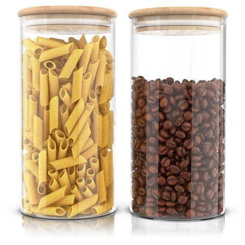 Arendo - Vorratsgläser mit Deckel - 2er Set - Behälter aus Glas – hitzebeständig – Vorratsdosen mit Bambusdeckel - luftdicht - für Müsli Zucker Mehl Kaffee Reis