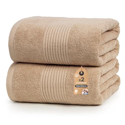 Cloud Pillow 2er Set Badetücher 100x150 cm – Badetuch Groß 100% Baumwolle - Duschtücher 500 g/m2 - Weich, Saugstark und Langlebig – Oeko-TEX - Ideal für Bad & Wellness - Beige