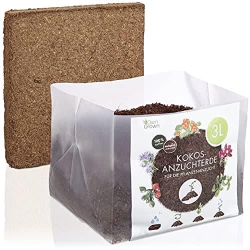 Kokos Anzuchterde mit Nährstoffen: 3L Premium Anzuchterde torffrei – Kokoserde gepresst als praktische Quellerde – Kokos Blumenerde Zimmerpflanzen – Blumenerde Balkonpflanzen – Anzucht Erde OwnGrown Öko