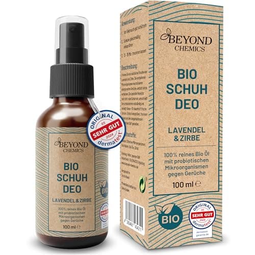 BEYOND CHEMICS Schuh Deo | Bio Schuhspray gegen Geruch und Schweiß | Endlich Schluß mit Fußgeruch | Mikrobiologische Formel für nachhaltigen Frischeeffekt | DERMATEST: Sehr gut Bio Öko