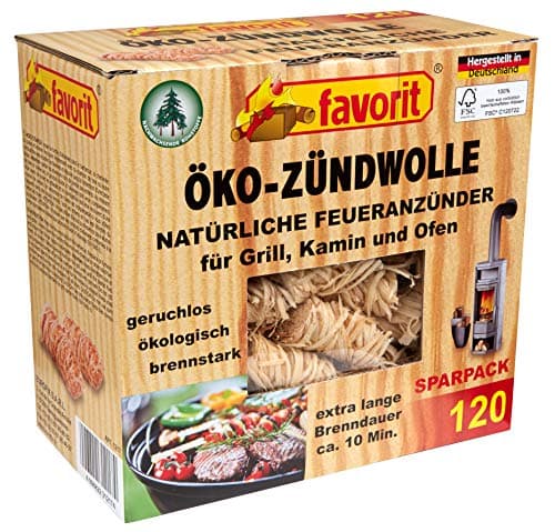 Favorit Feueranzünder (Holzwolle & Wachs), 120 Stück – ökologische Anzünder, Naturprodukt, nachhaltig produziert – 1217 Bio Öko