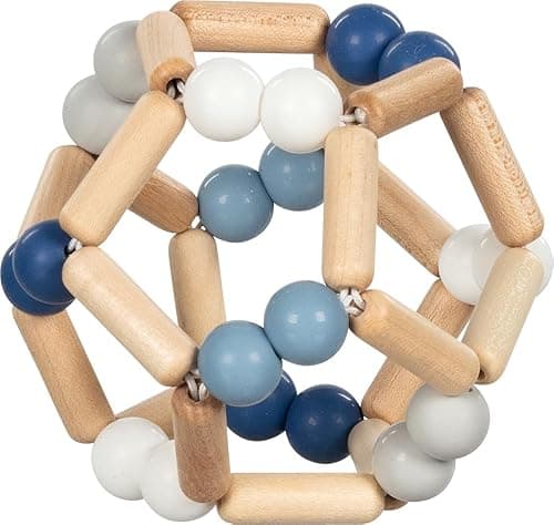 goki baby 65345 - Greifling Ball aus Holz und Silikon für Babys – Made in Germany, Blau, Jungen, Natürliches Motorikspielzeug zur Förderung des Greifreflexes und der Sprachentwicklung, ab Geburt Öko