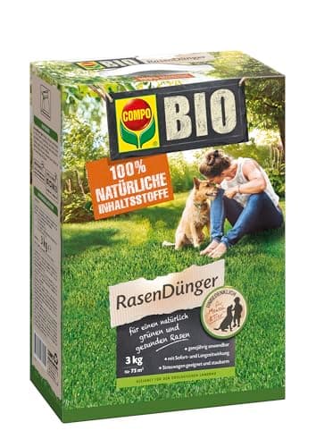 COMPO BIO Rasendünger, Naturdünger für Rasen, Natürliche Sofort- und Langzeitwirkung, Feingranulat, 3 kg, 75 m² Bio Öko